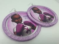 Image 1 of Fight Like A Girl, Breast Cancer Awareness, Pink Ribbon,  Wood earrings, Black Queen Earrings