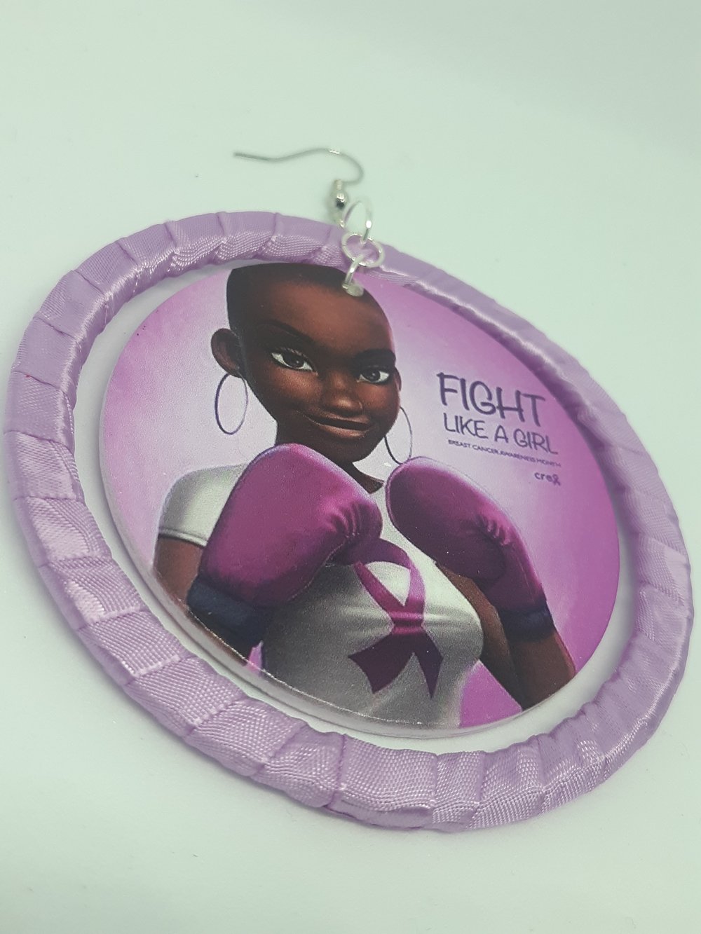 Image of Fight Like A Girl Breast Cancer Awareness, Pink Ribbon and Wood Black Queen Earrings