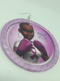 Image 4 of Fight Like A Girl, Breast Cancer Awareness, Pink Ribbon,  Wood earrings, Black Queen Earrings