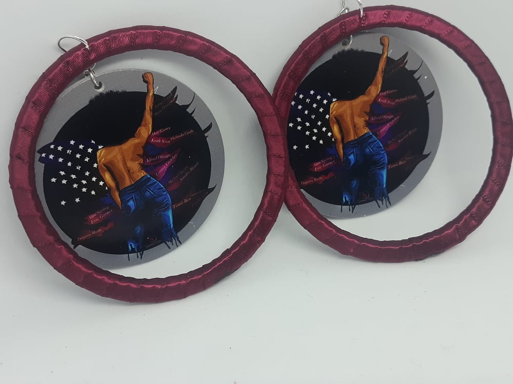 Image of Black Power Maroon Ribbon and Wood Powerful Black Girl Magic Earrings