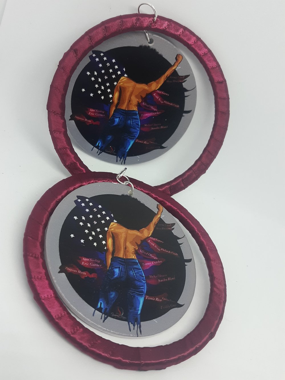 Image of Black Power Maroon Ribbon and Wood Powerful Black Girl Magic Earrings