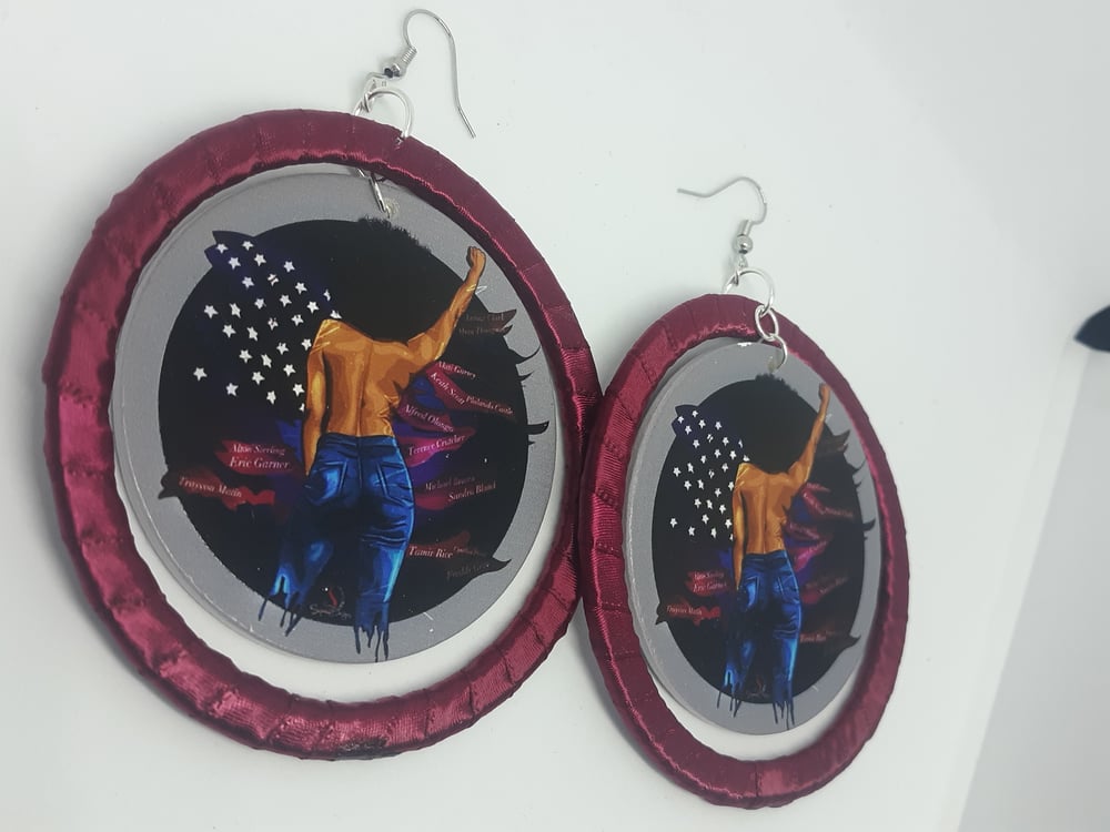 Image of Black Power Maroon Ribbon and Wood Powerful Black Girl Magic Earrings