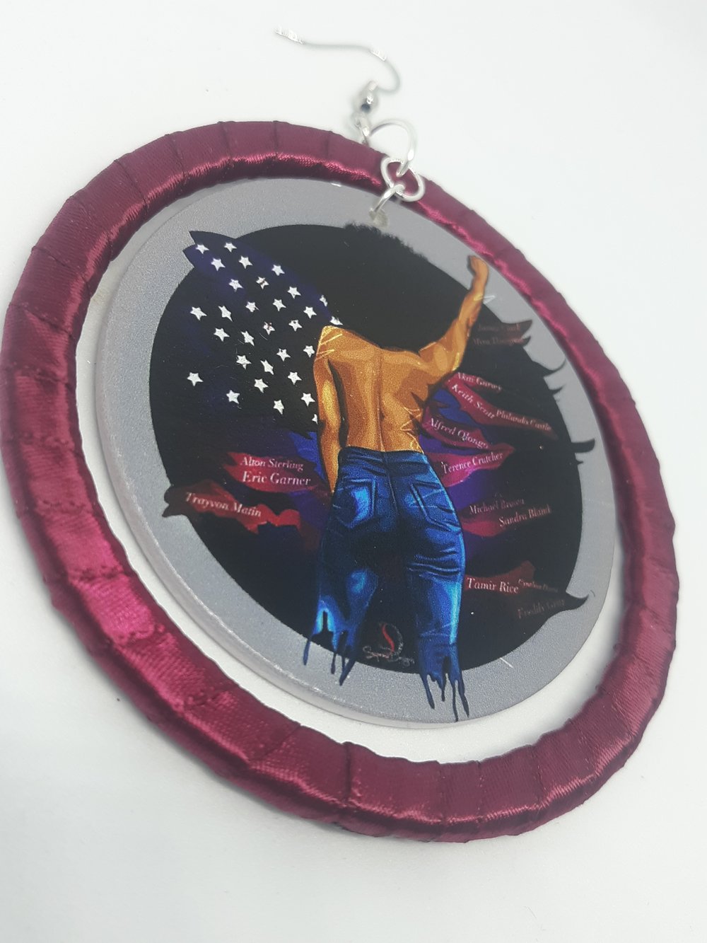 Image of Black Power Maroon Ribbon and Wood Powerful Black Girl Magic Earrings