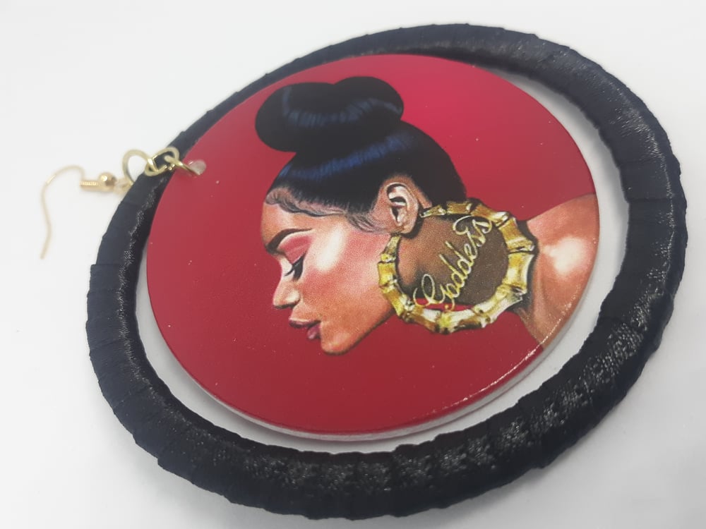 Image of Goddess of Beauty, Style and Fashion, Black Ribbon and Wood African Earrings