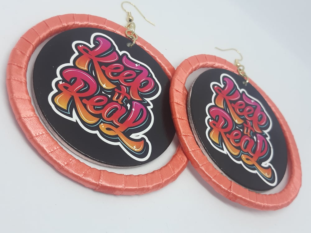 Image of Keep It Real Dark Peach Ribbon and Wood, Hip Hop dangling Earrings