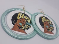 Image 2 of Black Girl Magic, Black Girls Rock Turquoise Ribbon and Wood Empowerment Earrings