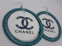 Image 4 of Trendy Designer Turquoise Green Ribbon and Wood Fashion Earrings