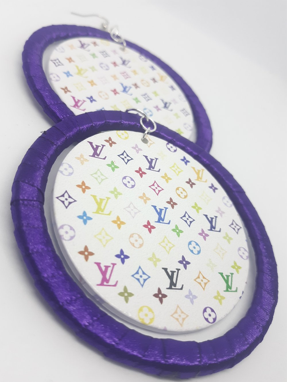 Image of Fashionable Designer Purple Ribbon and Wood Stylish Earrings