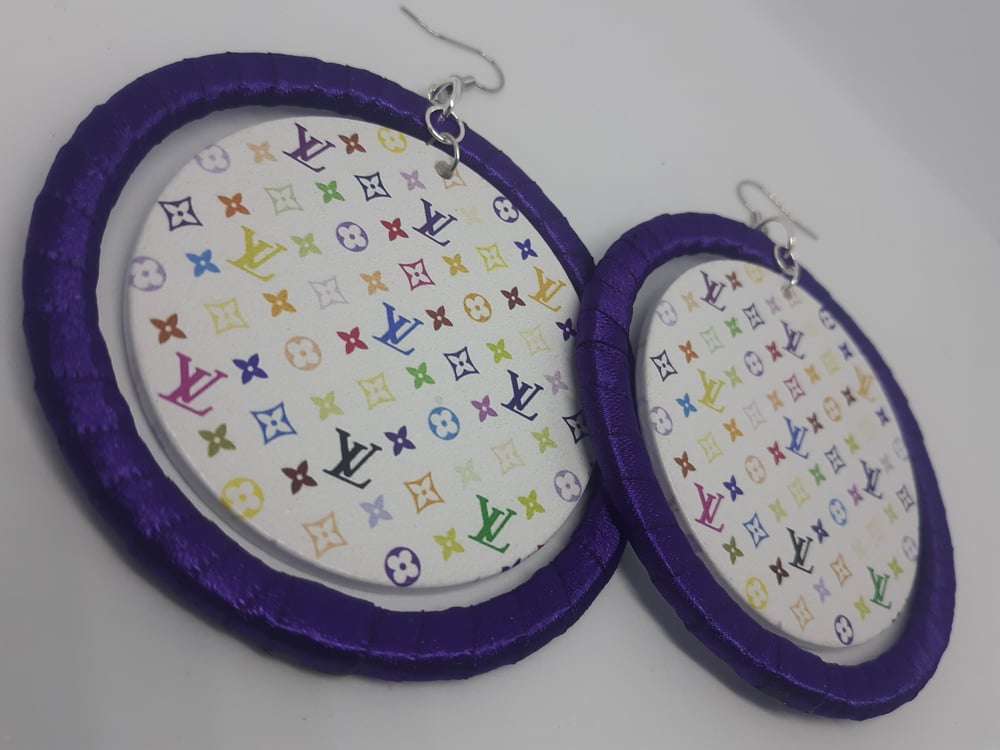 Image of Fashionable Designer Purple Ribbon and Wood Stylish Earrings