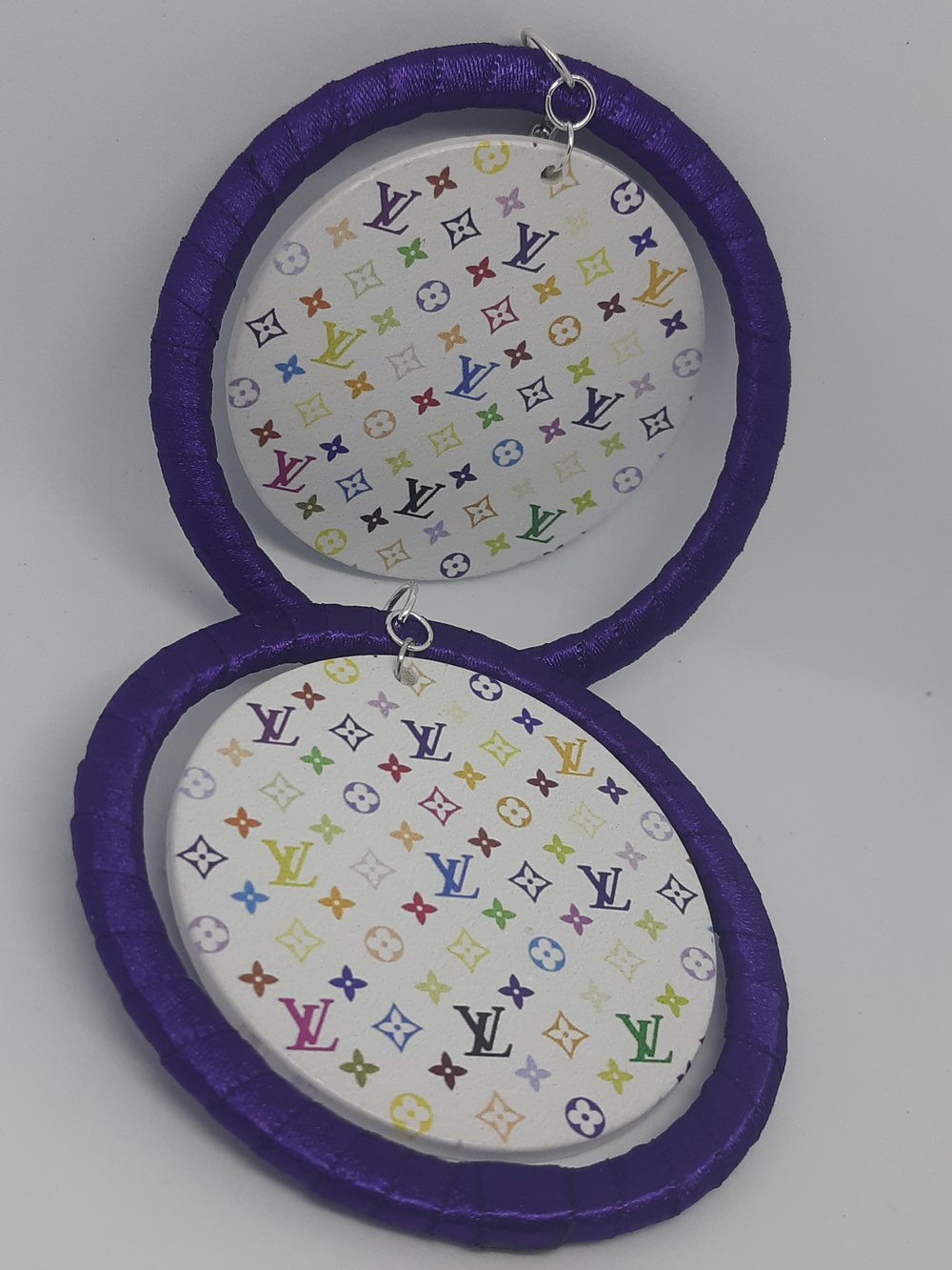 Image of Fashionable Designer Purple Ribbon and Wood Stylish Earrings