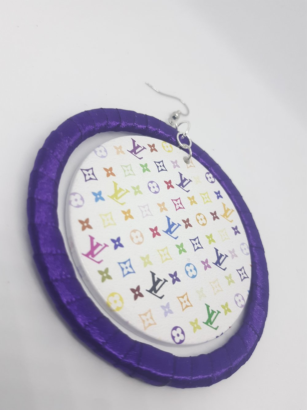 Image of Fashionable Designer Purple Ribbon and Wood Stylish Earrings