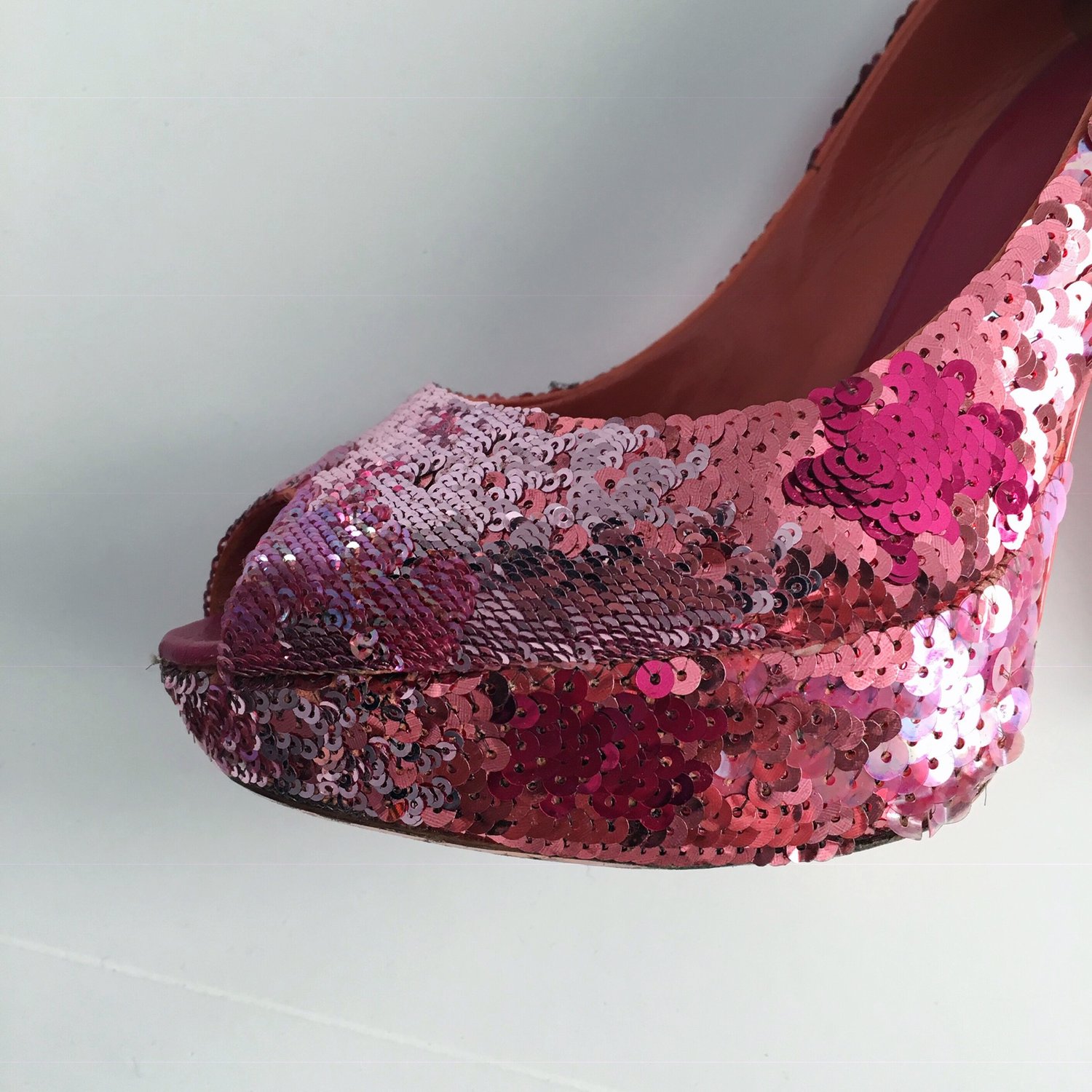 Image of MIU MIU OMBRE PINK SEQUIN PLATFORM PUMPS (SIZE 40)