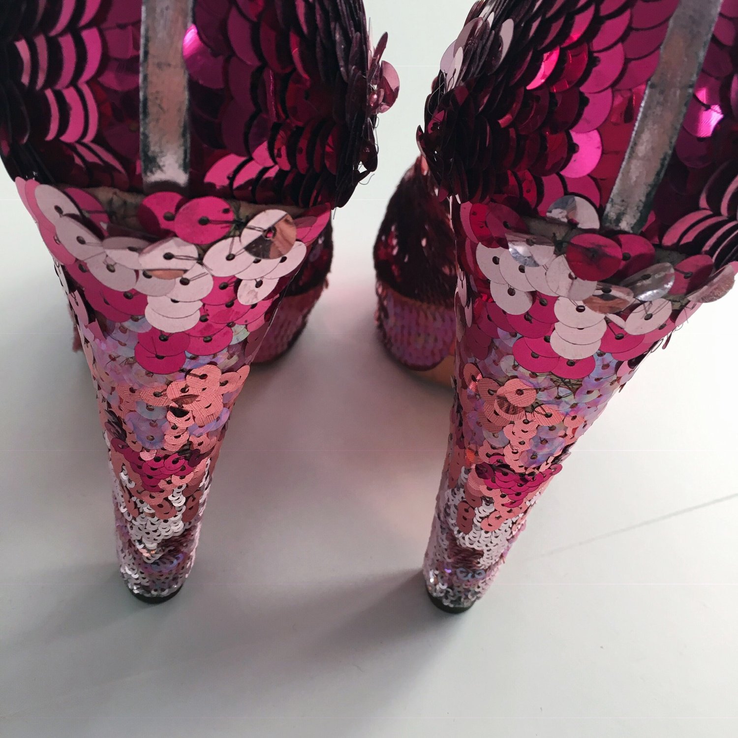 Image of MIU MIU OMBRE PINK SEQUIN PLATFORM PUMPS (SIZE 40)