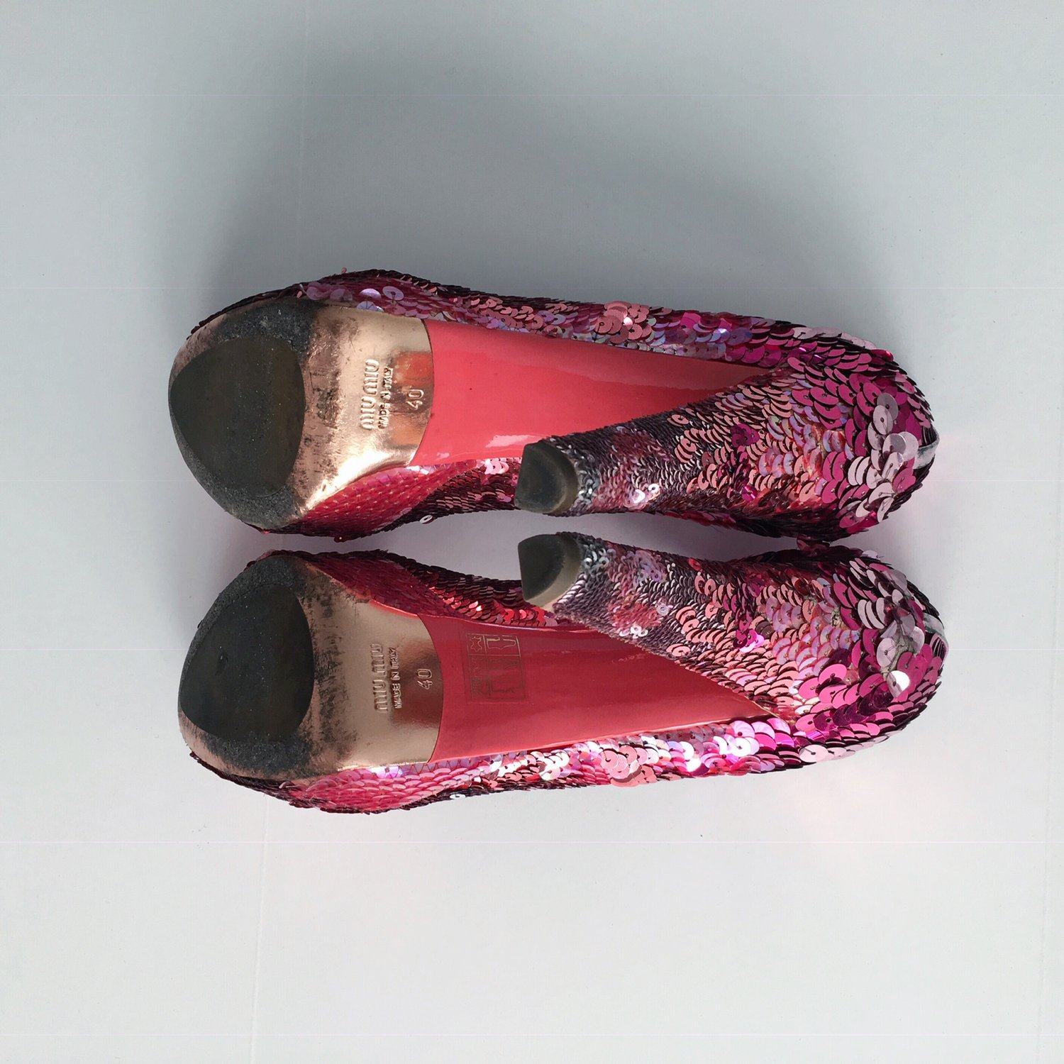 Image of MIU MIU OMBRE PINK SEQUIN PLATFORM PUMPS (SIZE 40)