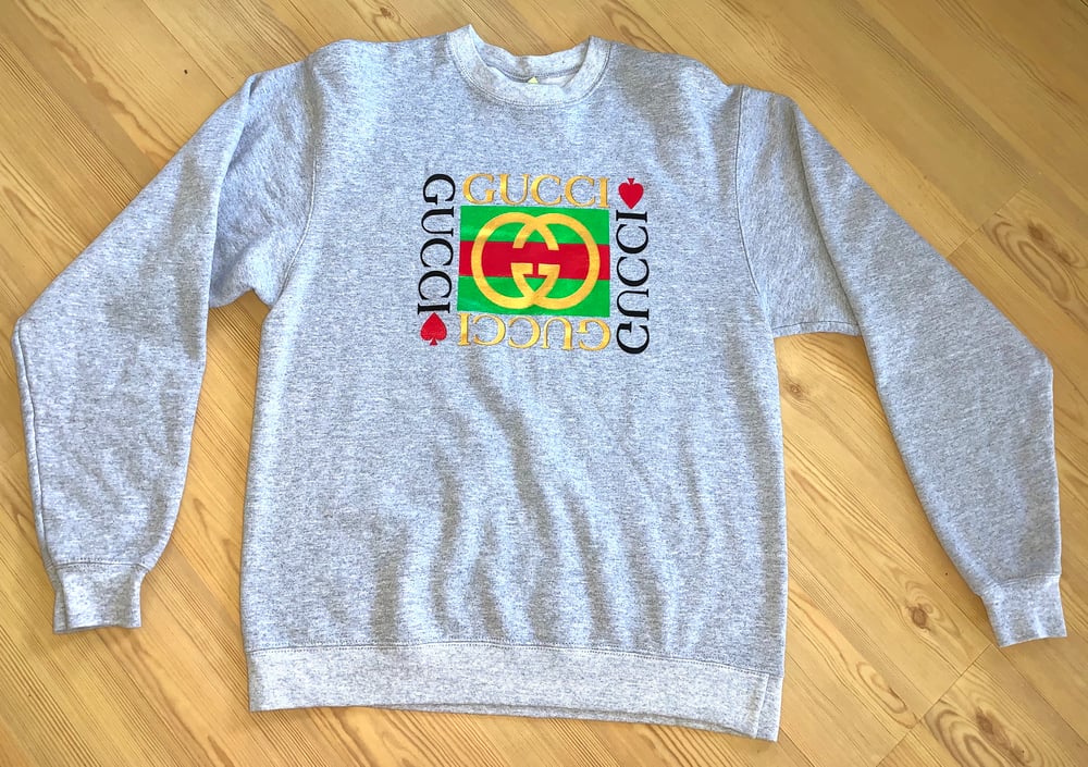 Image of VINTAGE Double G Box Logo Gray Crewneck Sweater Sz Med