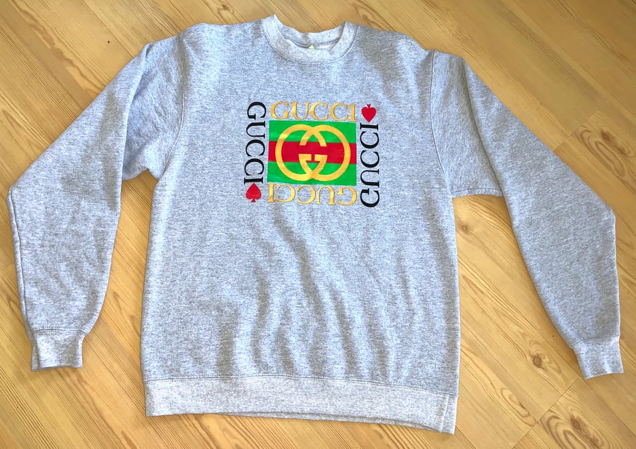 Image of VINTAGE Double G Box Logo Gray Crewneck Sweater Sz Med