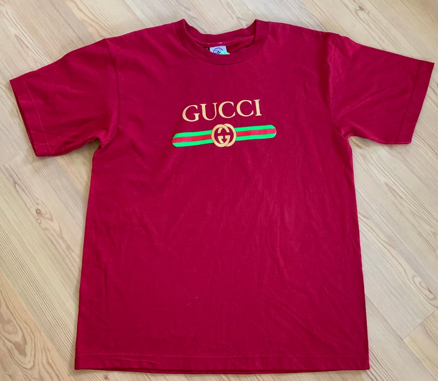 Image of Vintage Double G Box Logo Wine Red T-Shirt Sz XL 