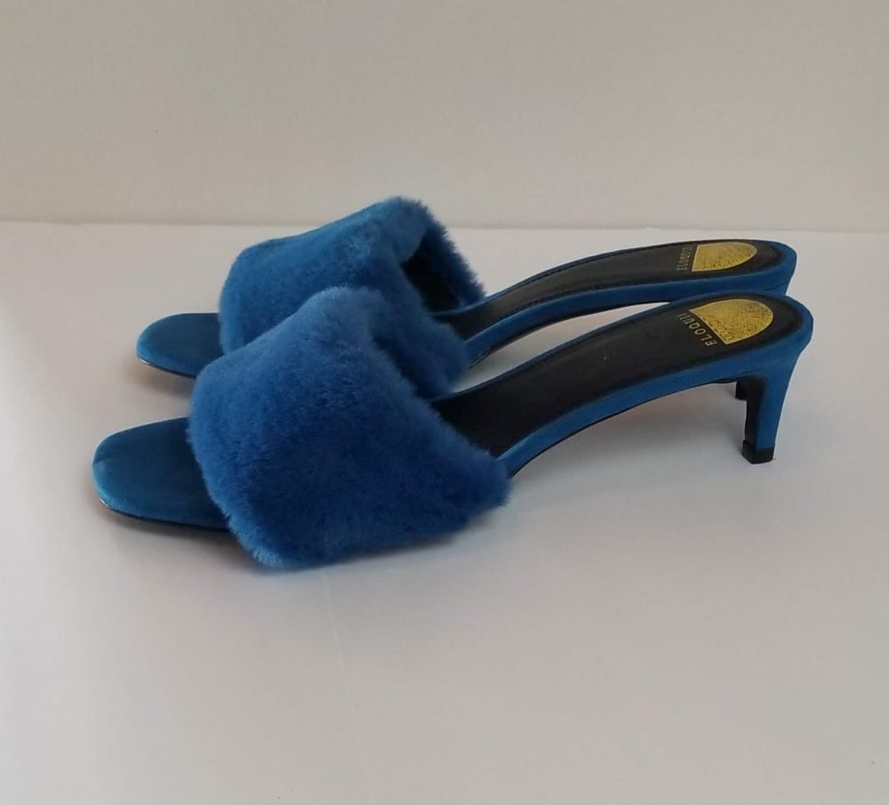 Image of Eloquii Fur Kitten Heel Slippers Women's Shoe Size 12 Wide