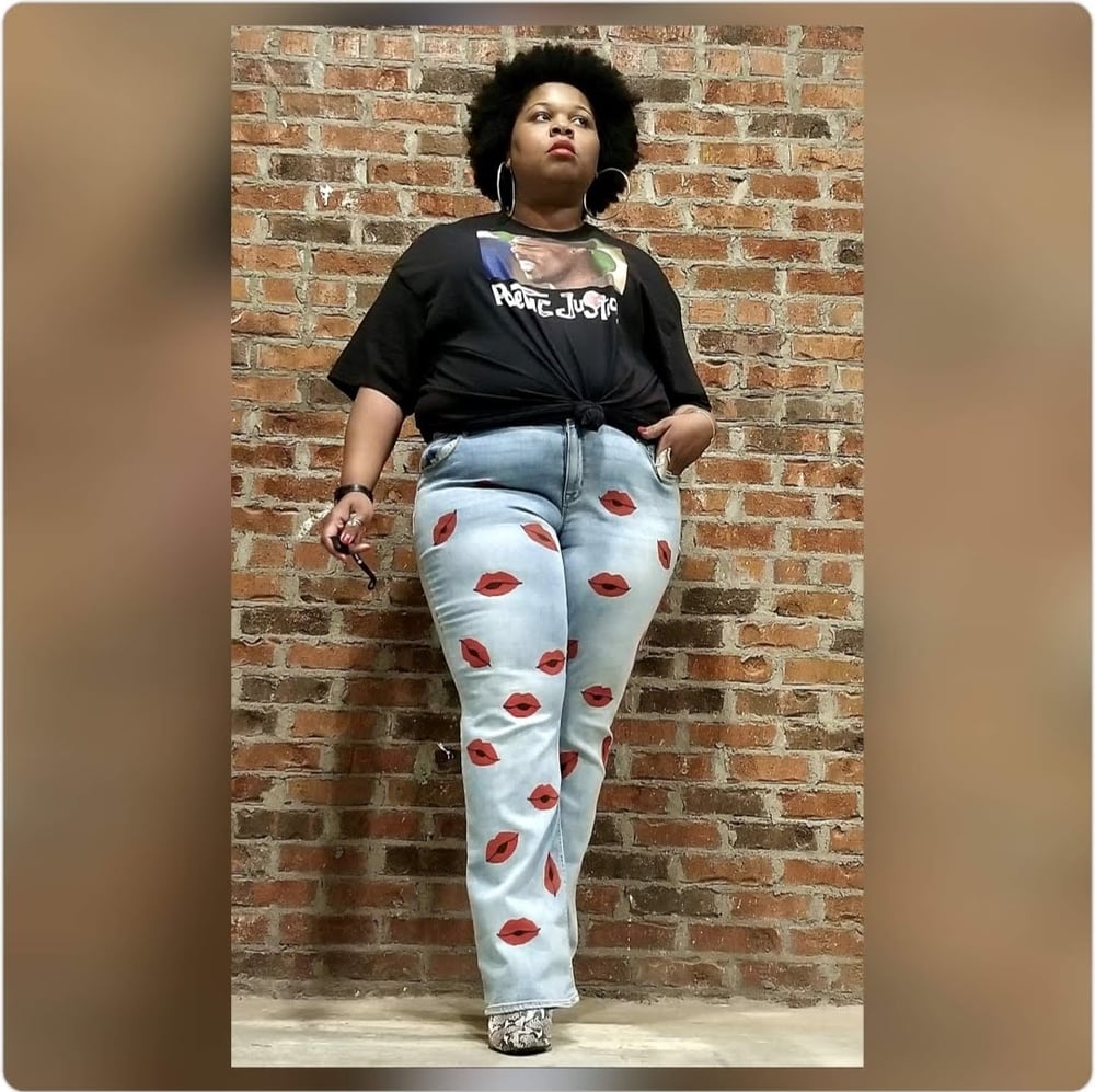 Image of Hand Painted Lip Print Plus Size Jeans