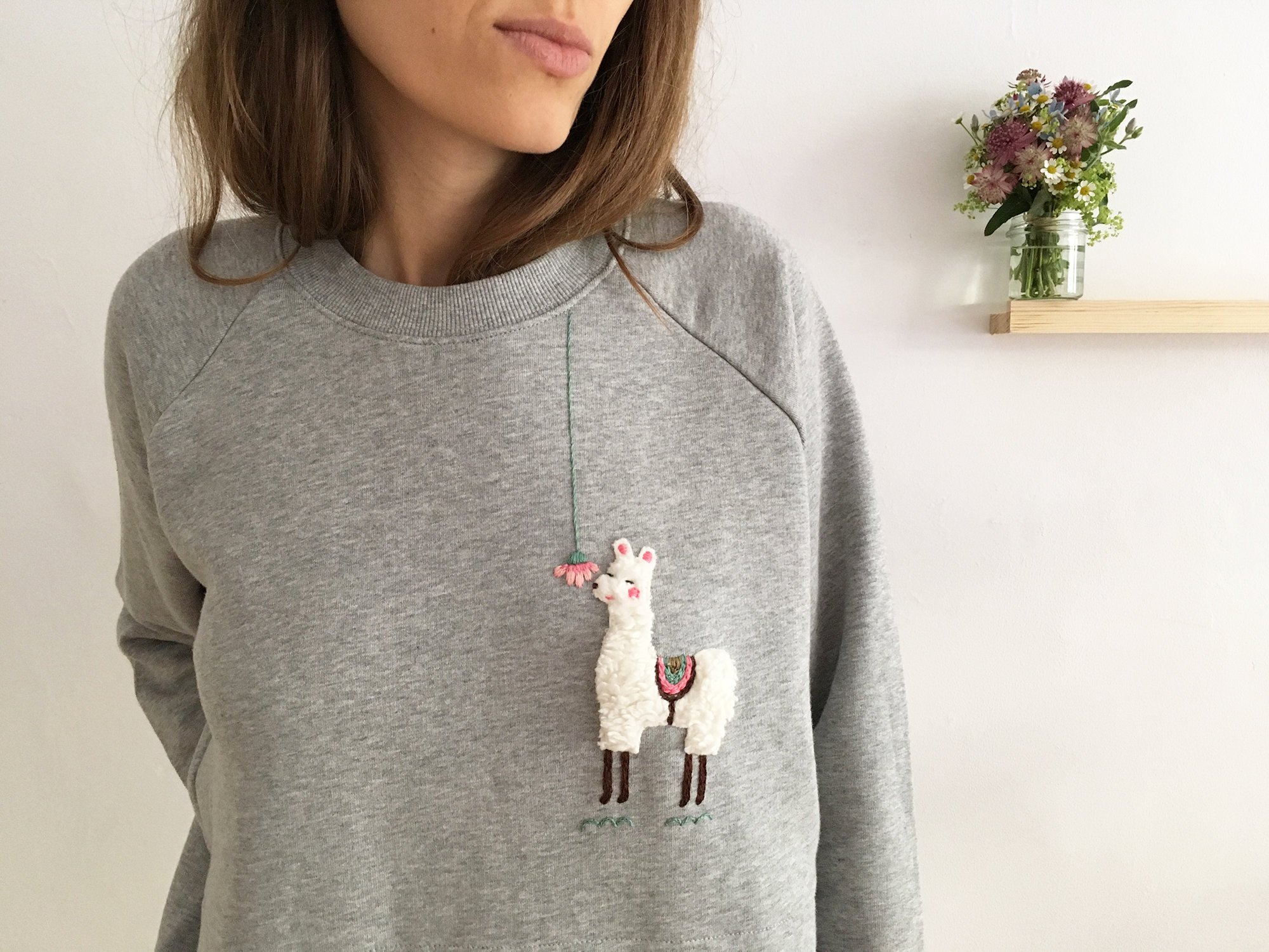 Customize your own Alpaca sweatshirt // hand embroidered, organic