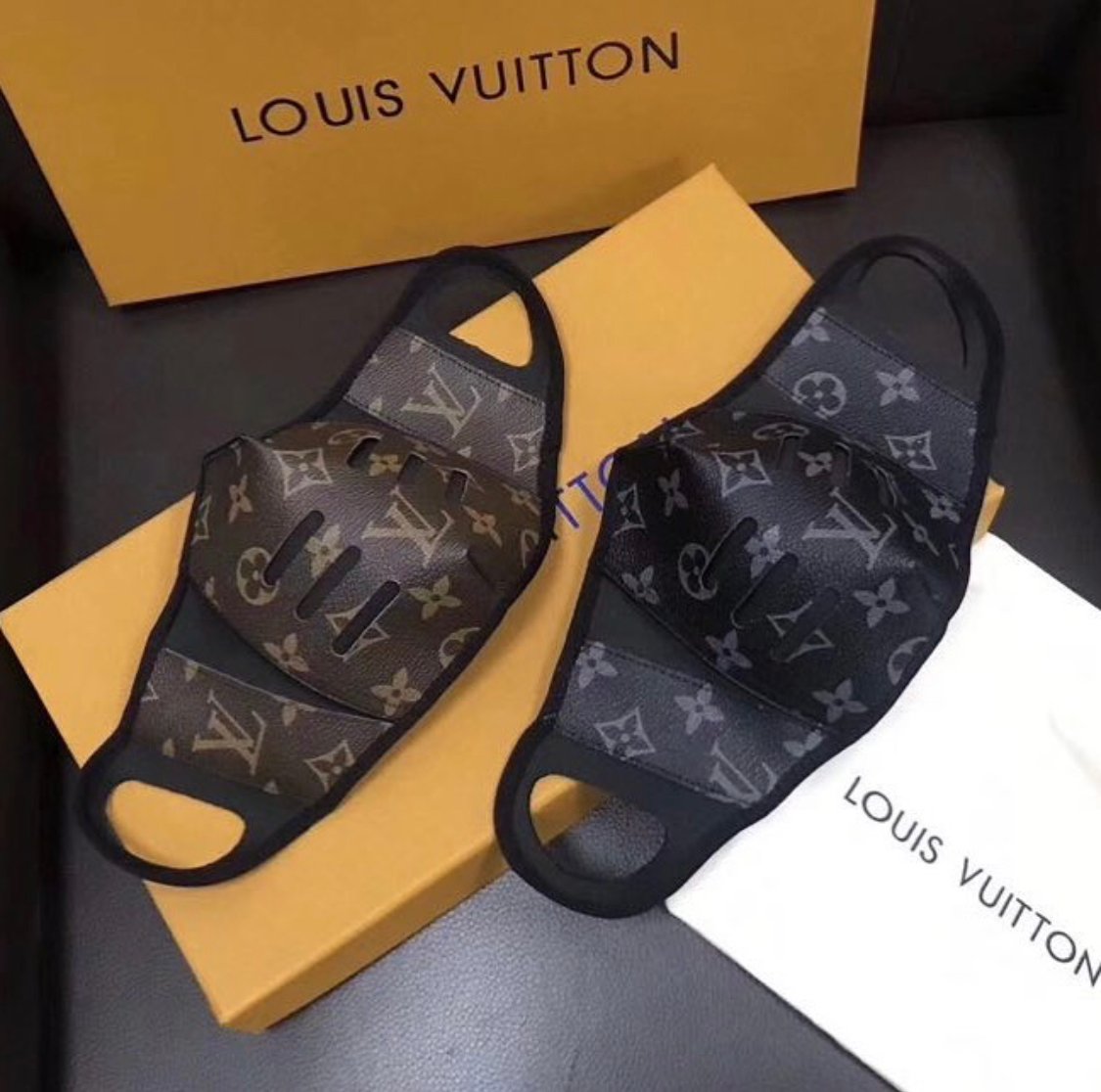 Luxurious LV Face Mask- BLACK & GREY CROSS HATCH CLASSIC - Mikaaa