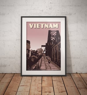 Image of Vintage poster Vietnam - Hanoi Long Bien Bridge - Fine Art Print