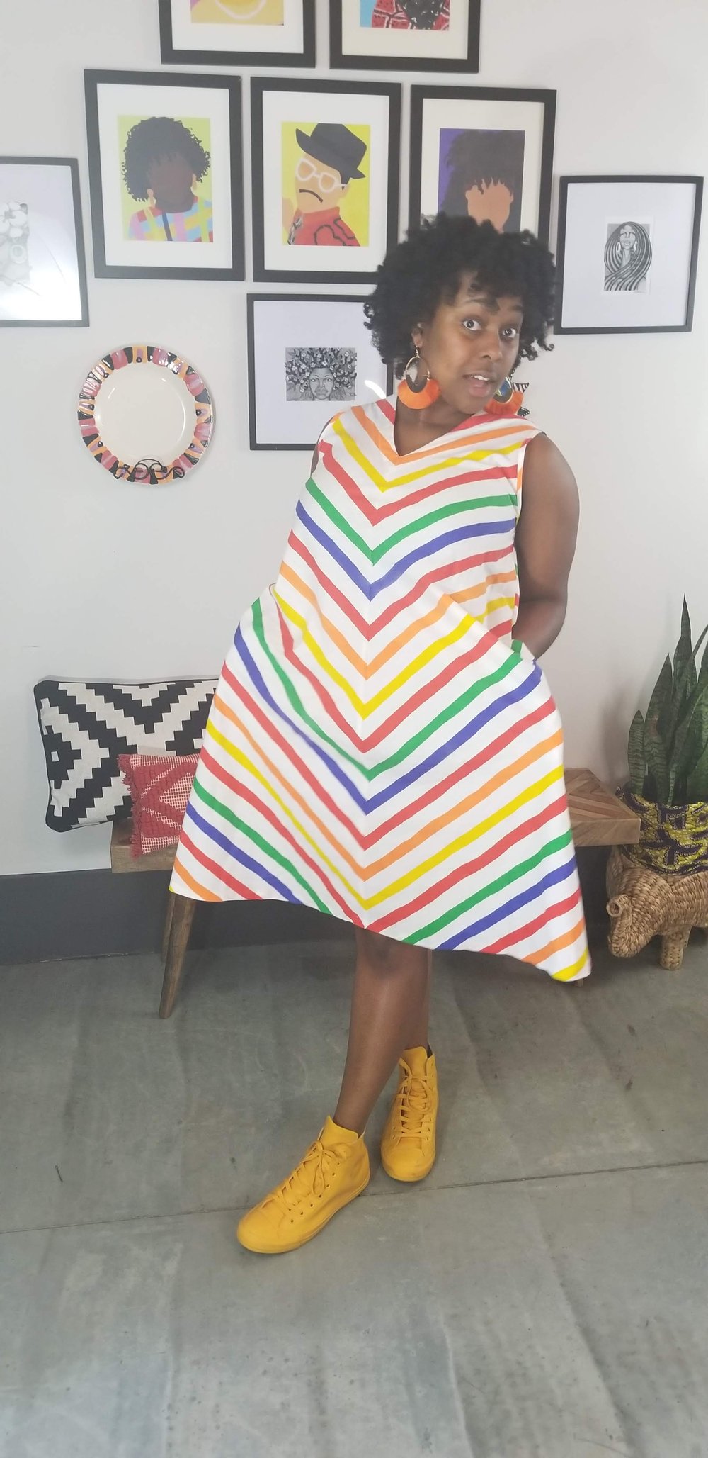 Image of 80's Rainbow Stripe Trapeze Dress Women's 1X Plus Size 