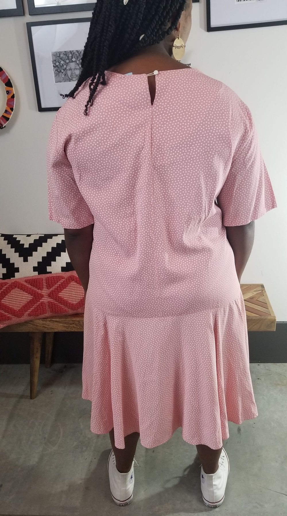 Image of 90's Drop Waist Pink Polka Dot Dress Women's Plus Size 2X