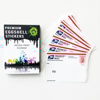 Image 1 of Free shipping 50pcs/100pcs Red Map USPS Priority Mail Eggshell Stickers For Sale Size 4.75"x3.25" 