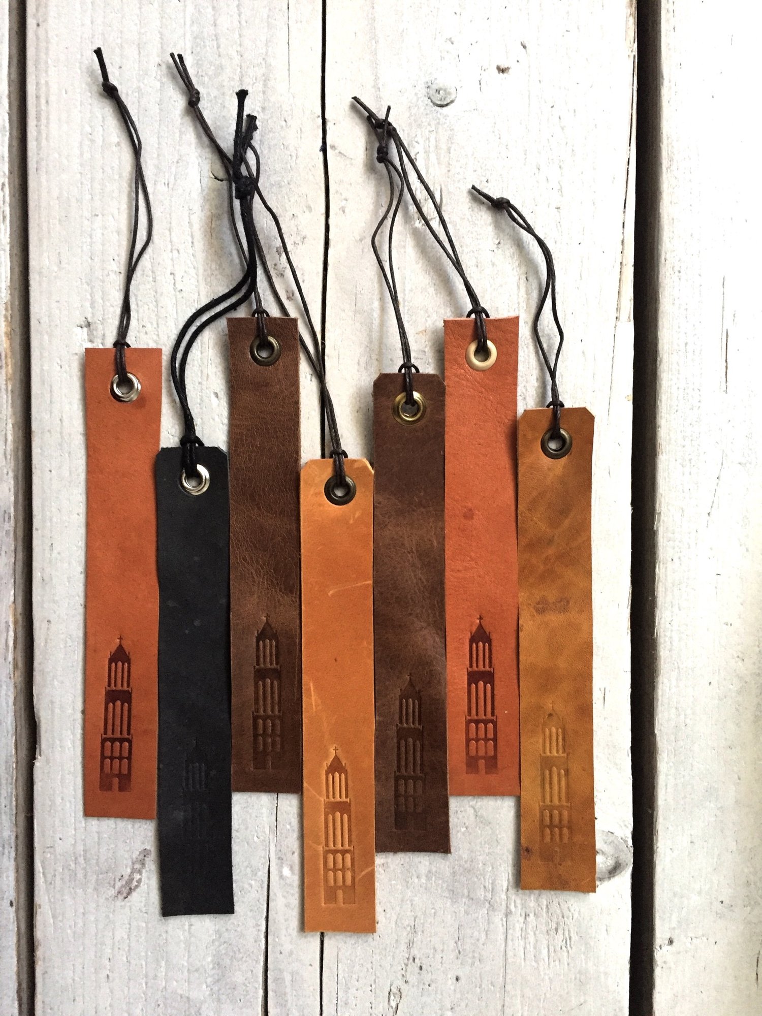 Image of Leather Bookmark - Leren Boekenlegger - Domtoren Utrecht - Dutch Souvenir