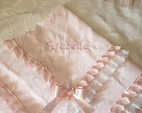 Image of Lace pink double frill shawl 
