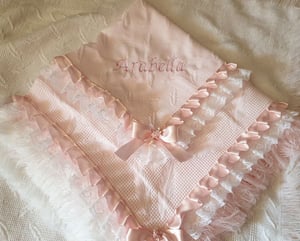 Image of Lace pink double frill shawl 
