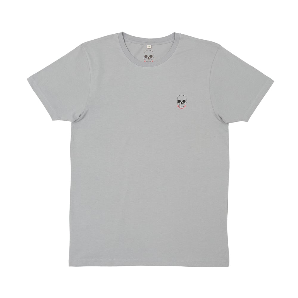 3 Skulls Back Print Unisex Grey T-shirt (Organic) 2 variants.