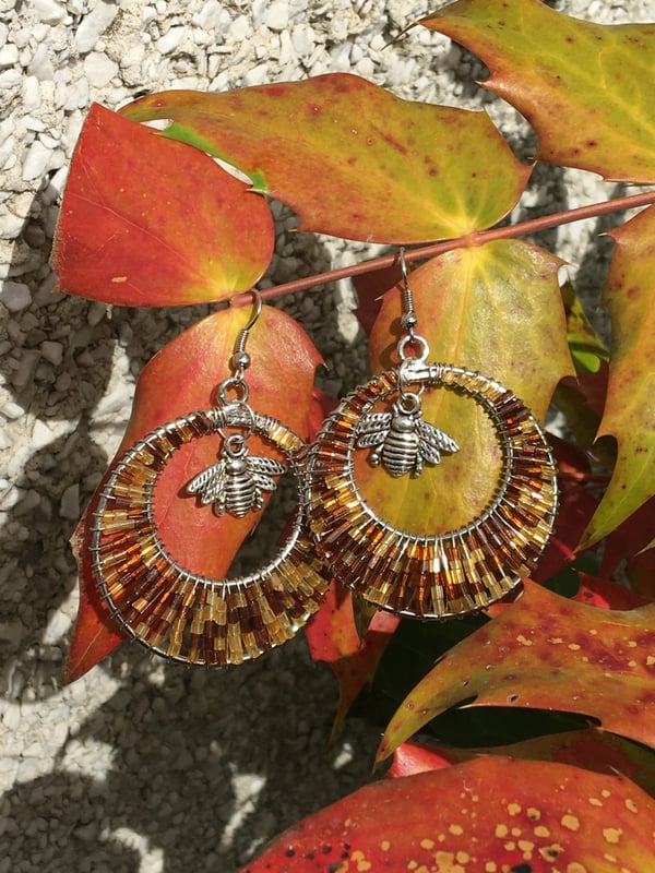 Image of Amber beaded bee earrings