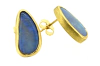 Image 2 of 18ct gold studs set with solid natural Australian opal. Chris Boland Contemporary Jewellery
