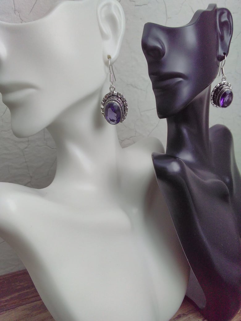 Image of AFRICAN AMETHYST OVAL DROP EARRINGS