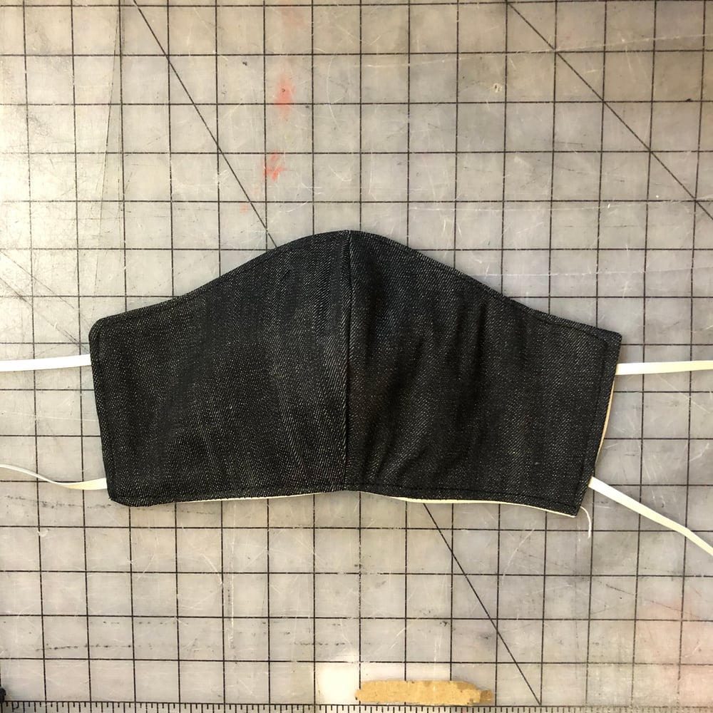 Image of Plain black denim double layer mask