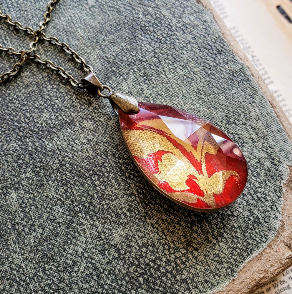 Image of Ruby & Gold Enamel Fused Crystal Pendant Necklace