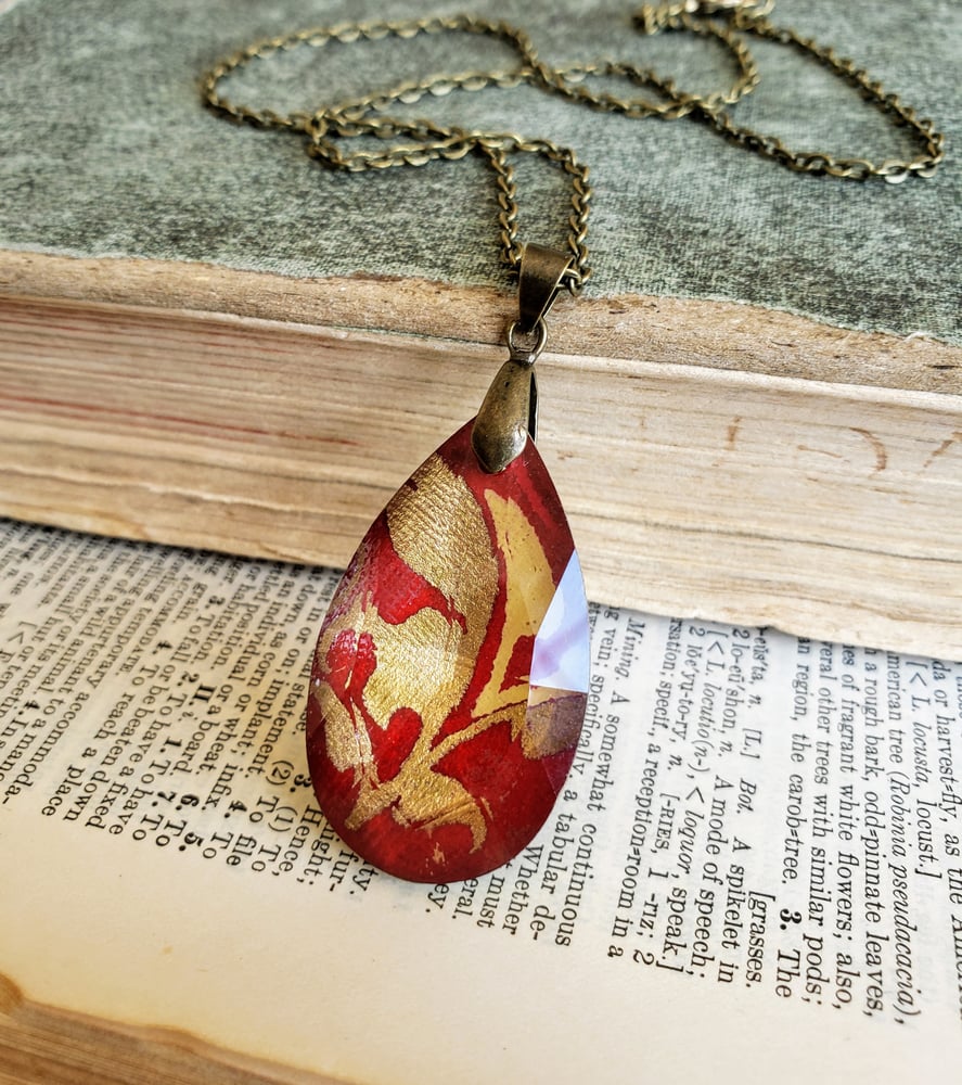 Image of Ruby & Gold Enamel Fused Crystal Pendant Necklace