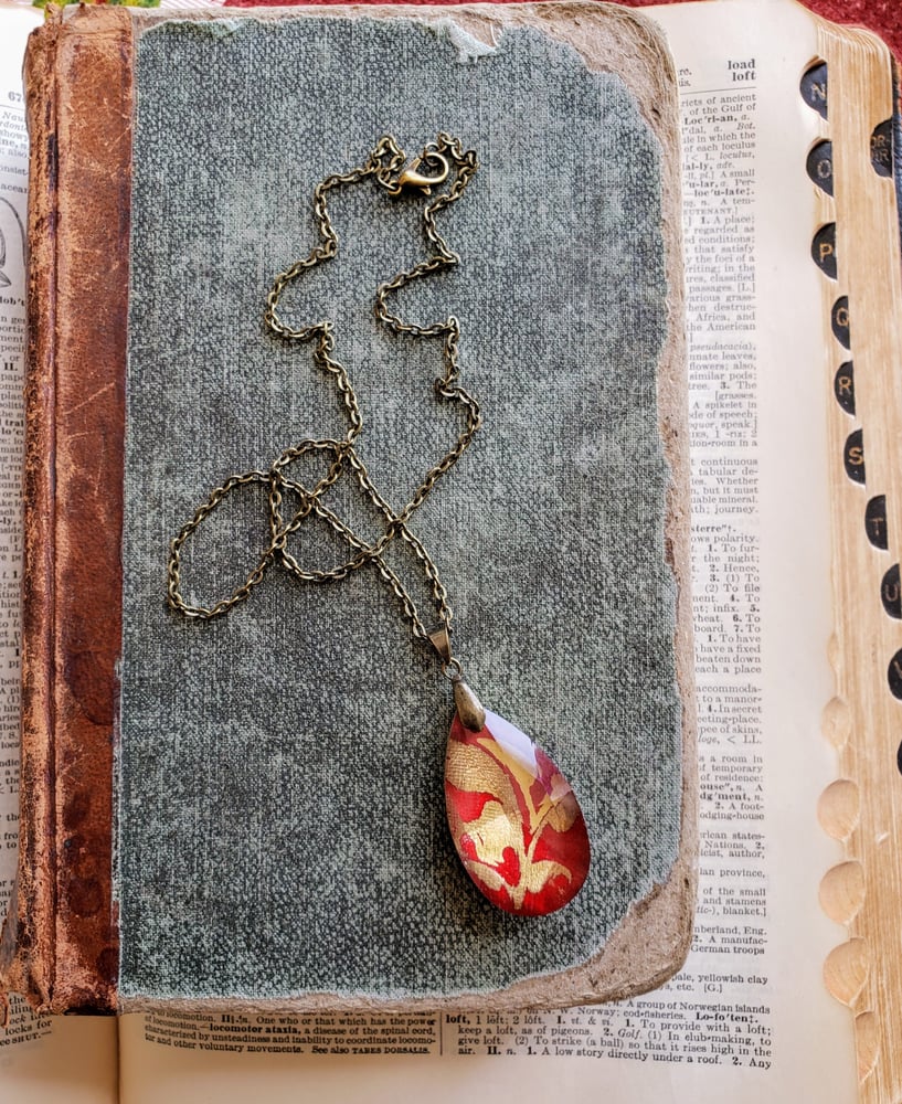 Image of Ruby & Gold Enamel Fused Crystal Pendant Necklace