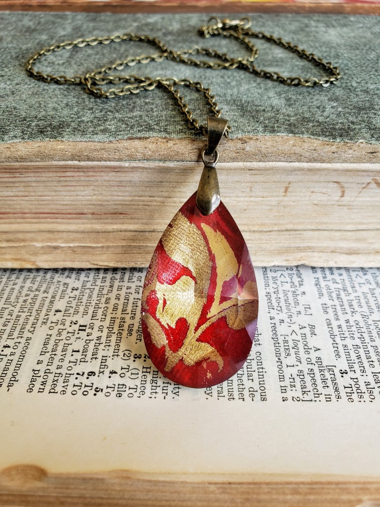 Image of Ruby & Gold Enamel Fused Crystal Pendant Necklace