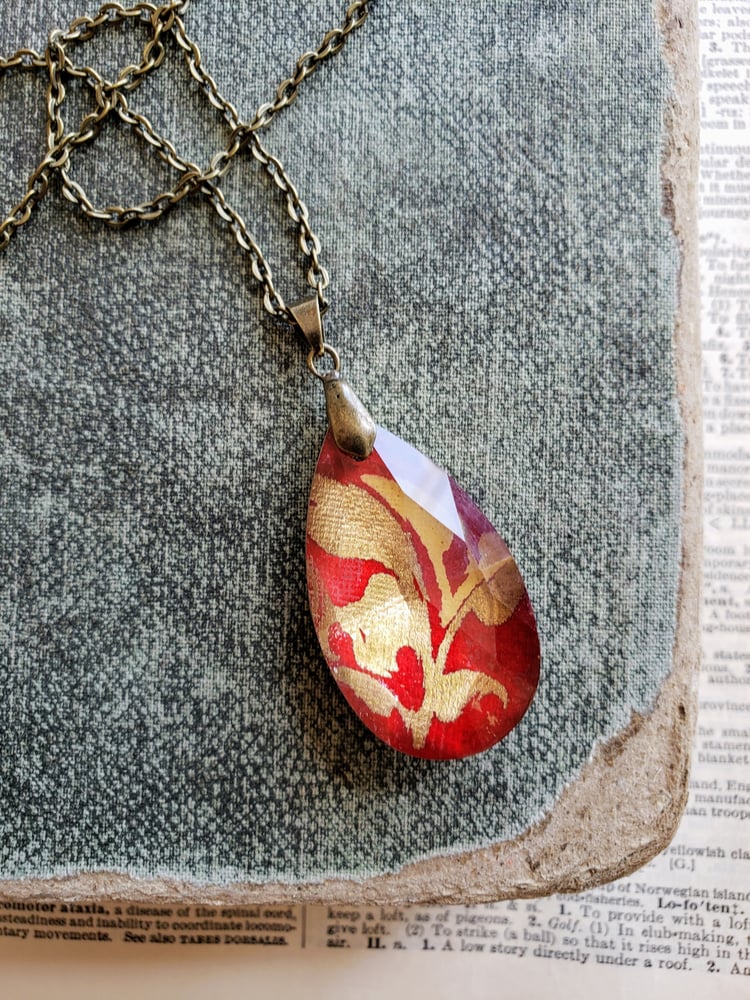 Image of Ruby & Gold Enamel Fused Crystal Pendant Necklace