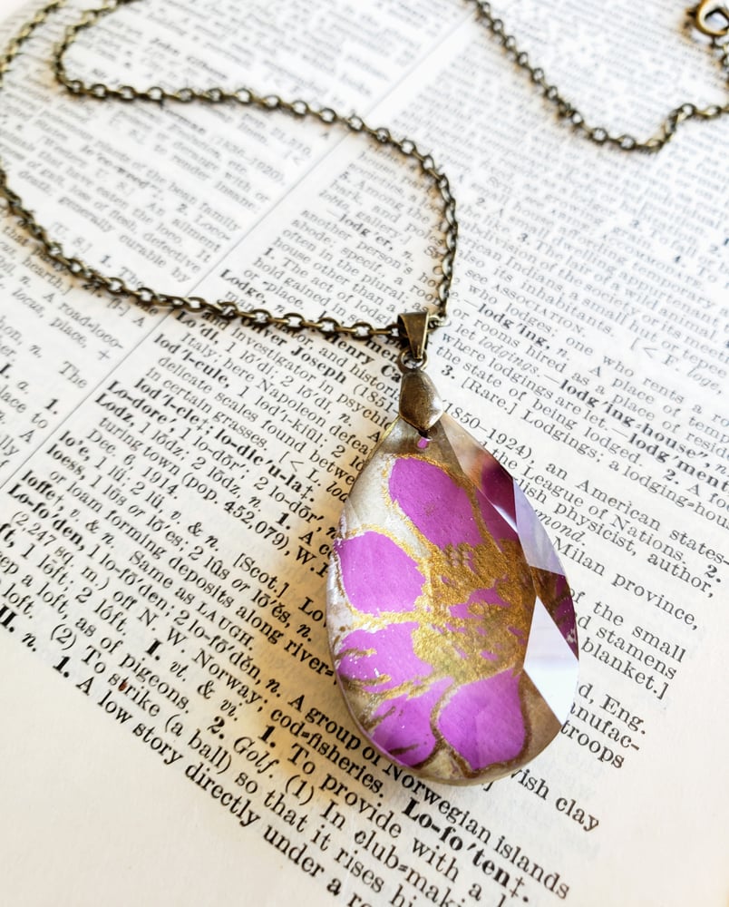 Image of Periwinkle Nepalese Block Print & Salvaged Crystal Necklace