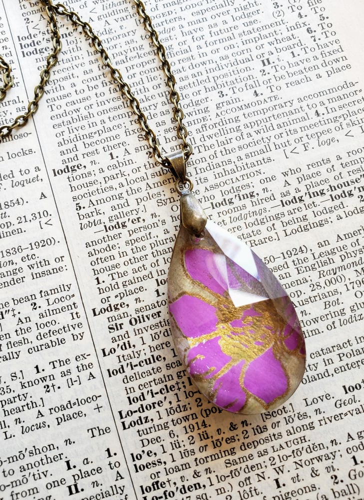 Image of Periwinkle Nepalese Block Print & Salvaged Crystal Necklace