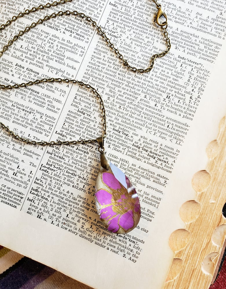 Image of Periwinkle Nepalese Block Print & Salvaged Crystal Necklace