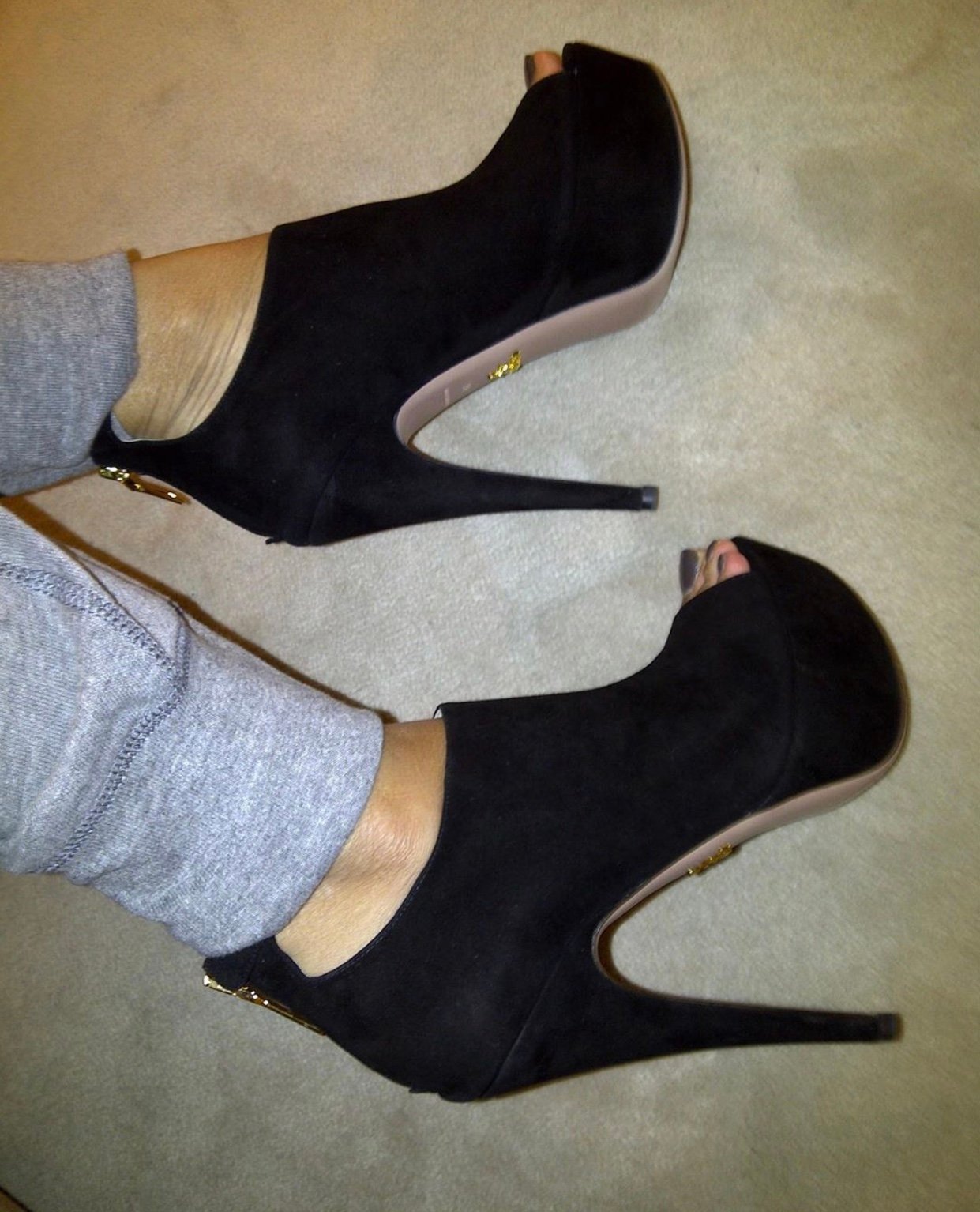 Image of PRADA PLATFORM SUEDE PEEP-TOE PUMPS (SIZE 39)
