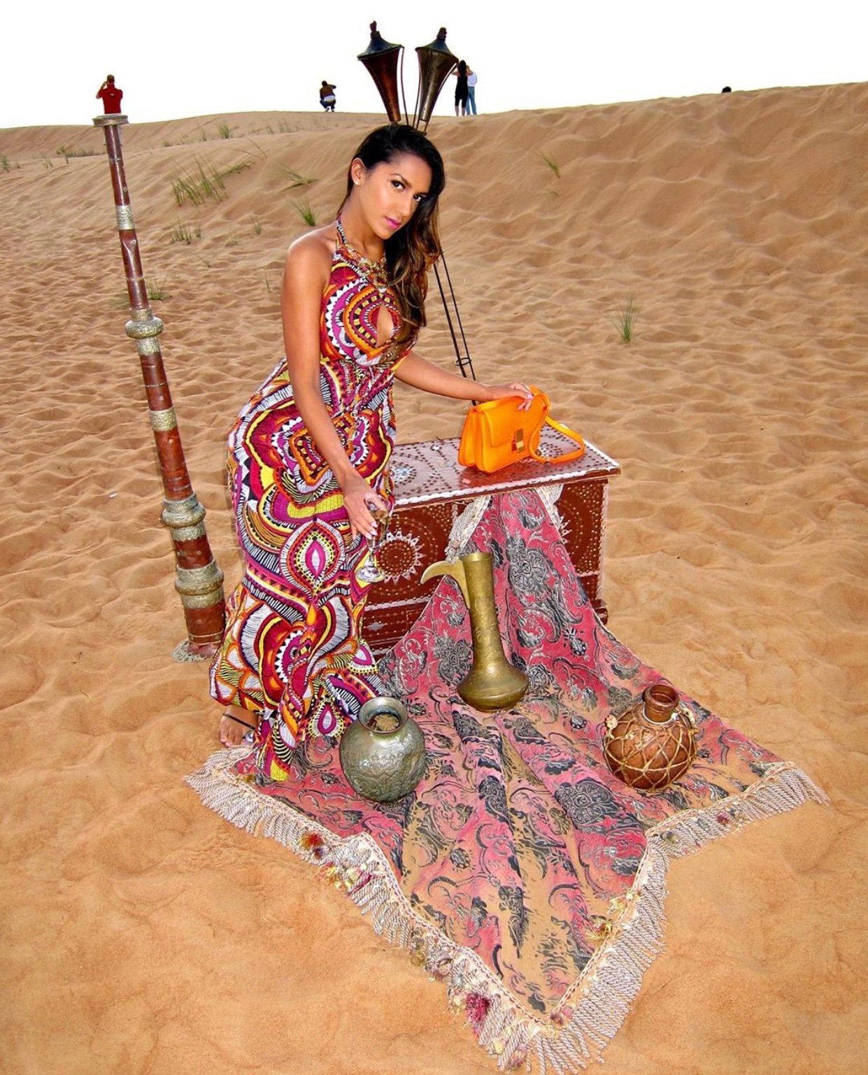 Image of RIVER ISLAND MULTI-COLOR TRIBAL PRINT MAXI DRESS WITH CUTOUT & BEADED CHEST (XS)