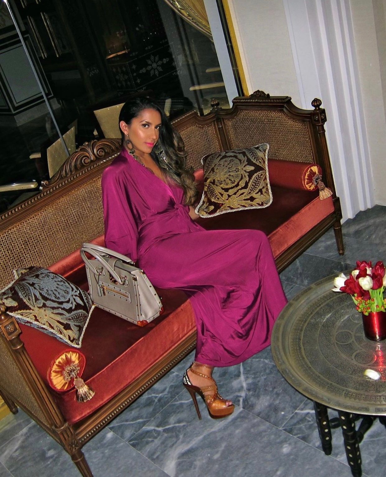 Image of PLUM V-NECK DRAPED MAXI DRESS (MEDIUM)