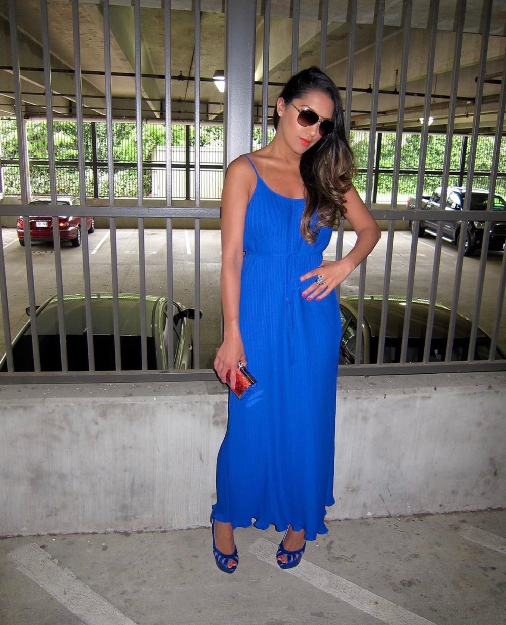 Image of ROYAL BLUE ACCORDION-PLEATED MAXI DRESS WITH STRING (SMALL)