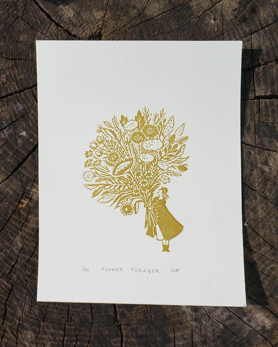 Image of Flower Forager - Linocut